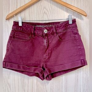 American Eagle Jean Shorts Womens Size 6 Burgundy Denim High Rise Shortie Cuffed